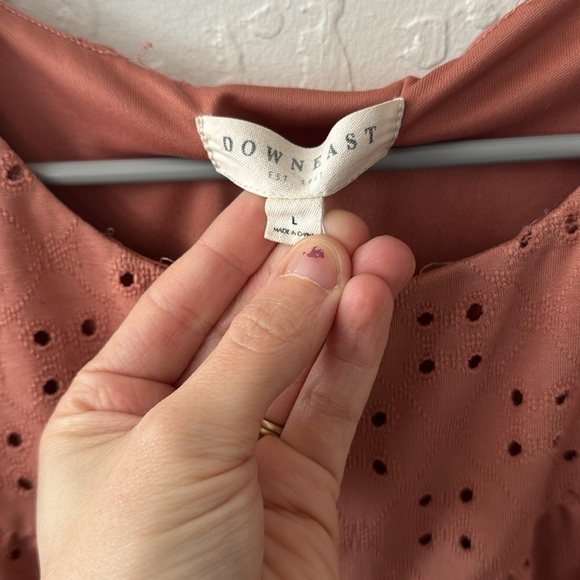 DownEast Pink Eyelet Flutter Sleeve Lined Midi Dress Size Large - Picture 4 of 10